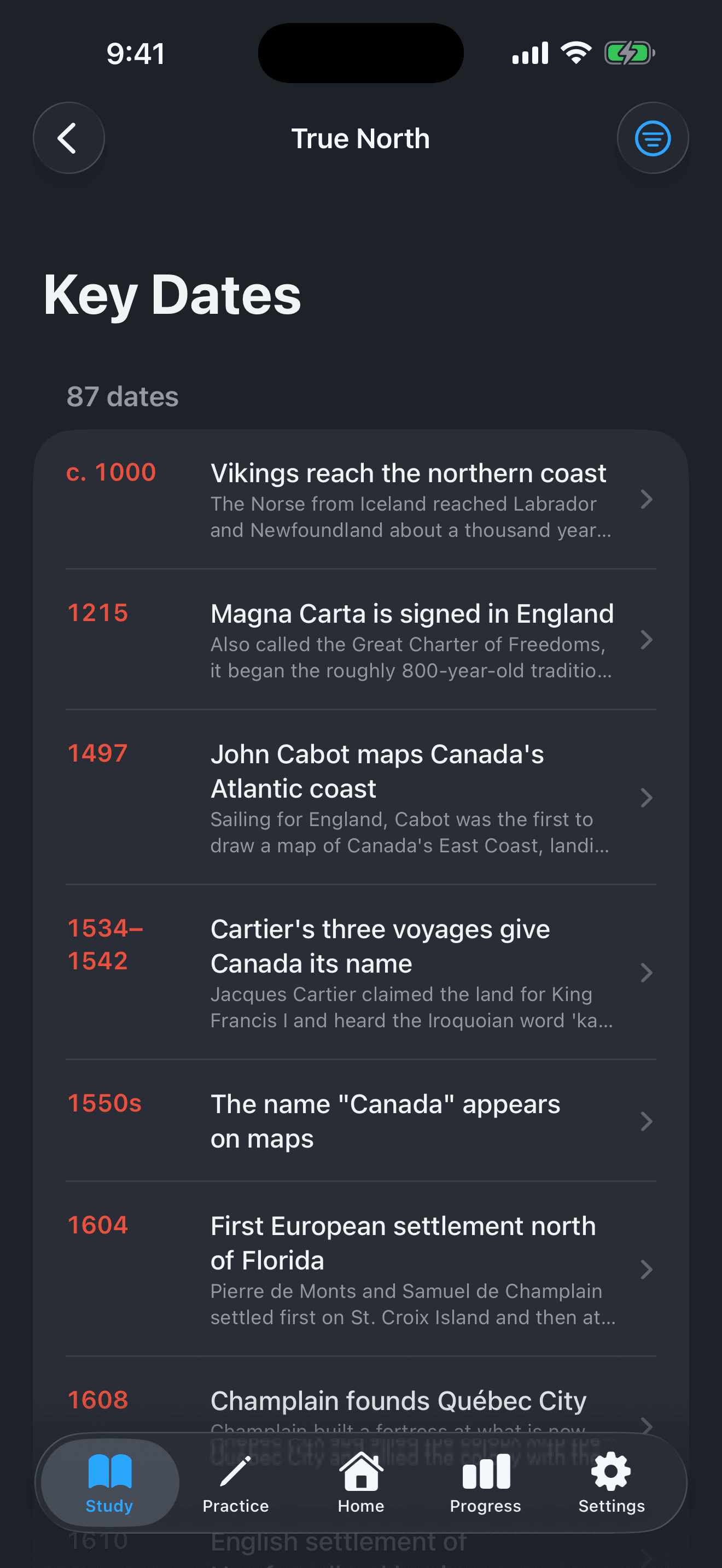 The key-dates cram sheet, a searchable timeline of dates from the guide